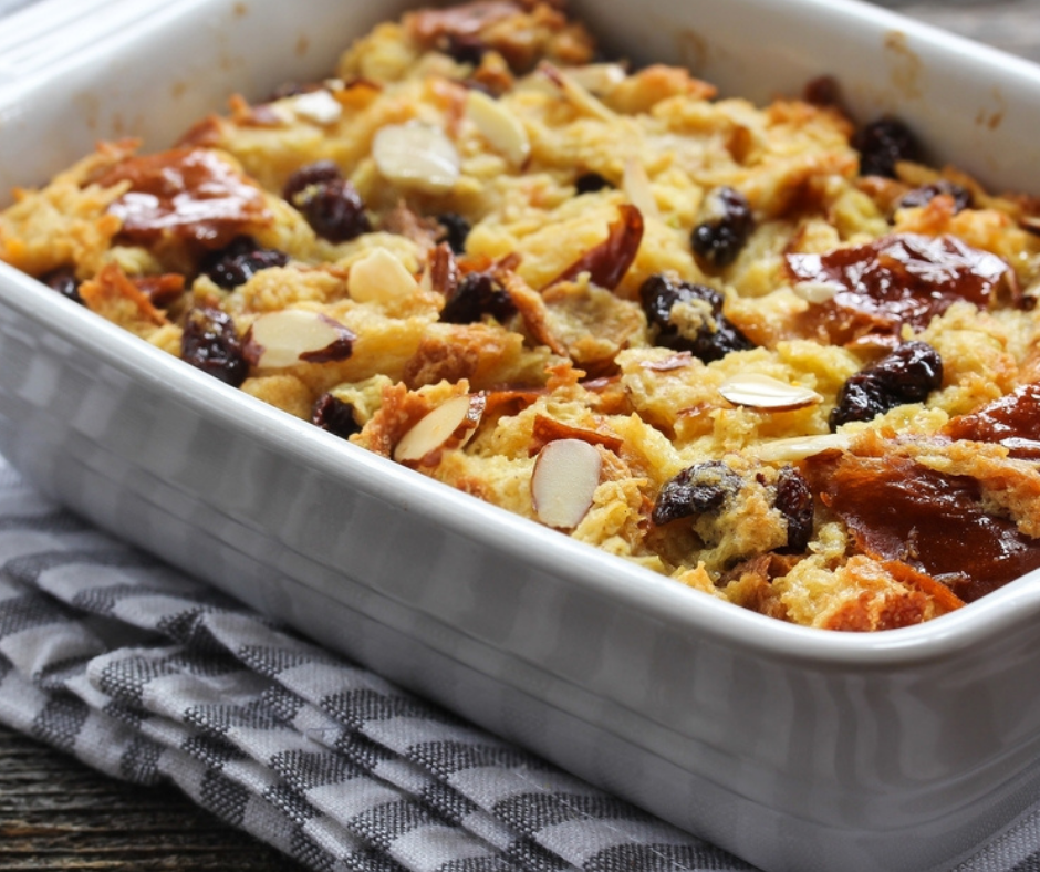 Orange, Almond & Cranberry Bread Pudding with Spiced Orange Sauce