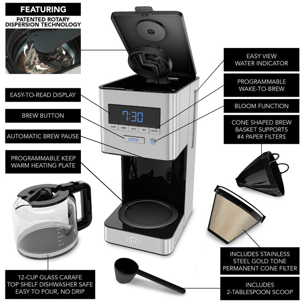 Vinci RDT Spinning Sprayhead Coffee Maker | Featuring Rotary Dispersion Technology