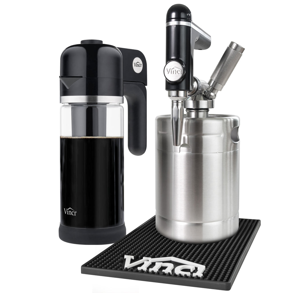 Vinci Nitro Cold Brew Maker Stainless Steel Home Brew Nitrogen Infusion Coffee Keg System Easy One Handed Dispensing System Includes Drip Mat